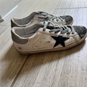 Golden Goose White Sneakers with Black Star and Silver Heel